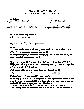 Đề tham khảo học kỳ I môn Toán 9